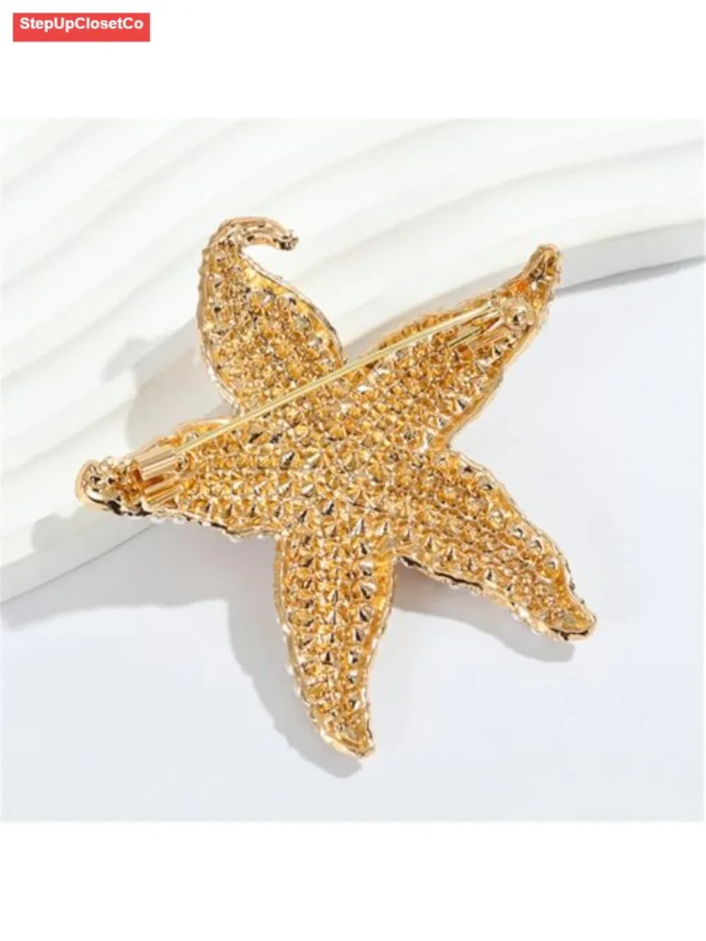 Starfish Rhinestone Pearl Brooch Gold Plated Elegant Crystal Pin